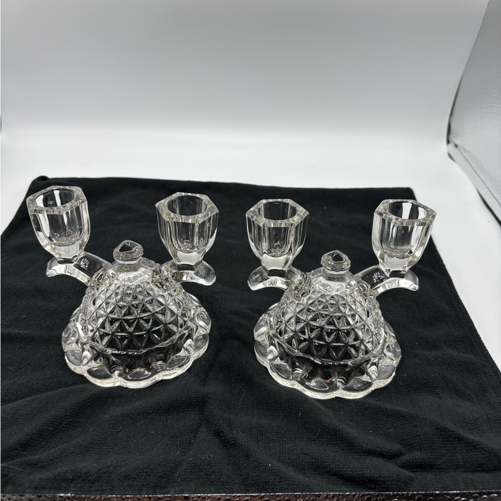 Vintage pair Imperial dbl. arm glass candle holders.